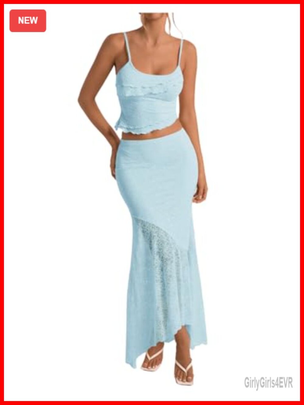 Women's 2 Piece Maxi Skirt and Top Set Ruffle Lace Sleeveless Cropped